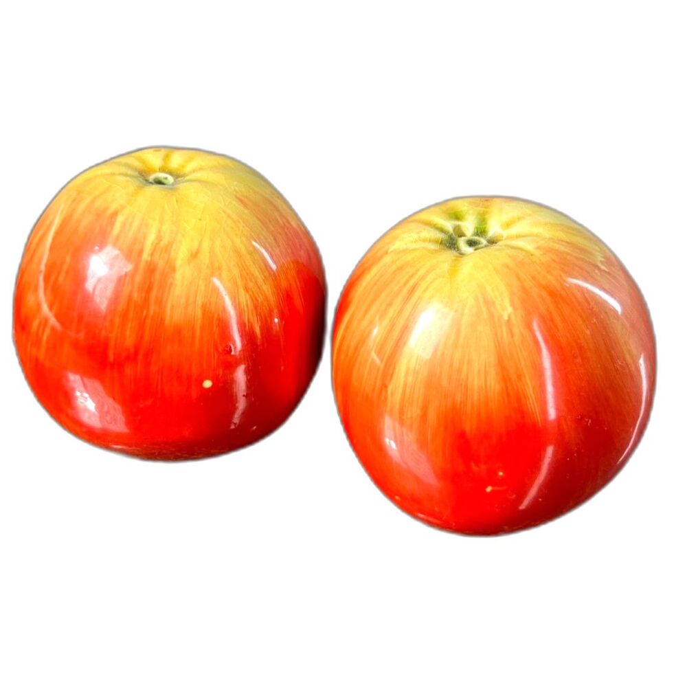Vintage Ceramic Apple Salt Pepper Shakers Red Yellow Fruit Kitchen Decor 60s 70s